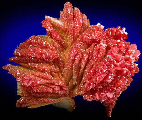 Vanadinite on Barite with Aragonite from Mibladen, Haute Moulouya Basin, Zeida-Aouli-Mibladen belt, Midelt Province, Morocco