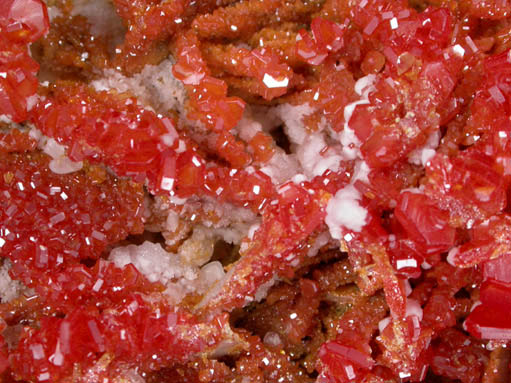 Vanadinite on Barite with Aragonite from Mibladen, Haute Moulouya Basin, Zeida-Aouli-Mibladen belt, Midelt Province, Morocco