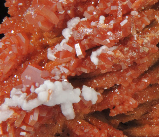 Vanadinite with Calcite on Barite from Mibladen, Haute Moulouya Basin, Zeida-Aouli-Mibladen belt, Midelt Province, Morocco