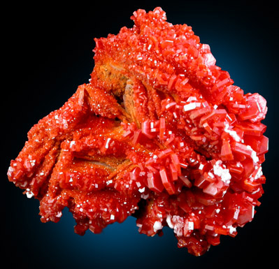 Vanadinite on Barite from Mibladen, Haute Moulouya Basin, Zeida-Aouli-Mibladen belt, Midelt Province, Morocco