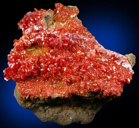 Vanadinite and Aragonite on Barite from Mibladen, Haute Moulouya Basin, Zeida-Aouli-Mibladen belt, Midelt Province, Morocco