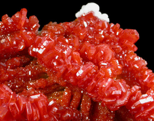 Vanadinite and Aragonite on Barite from Mibladen, Haute Moulouya Basin, Zeida-Aouli-Mibladen belt, Midelt Province, Morocco