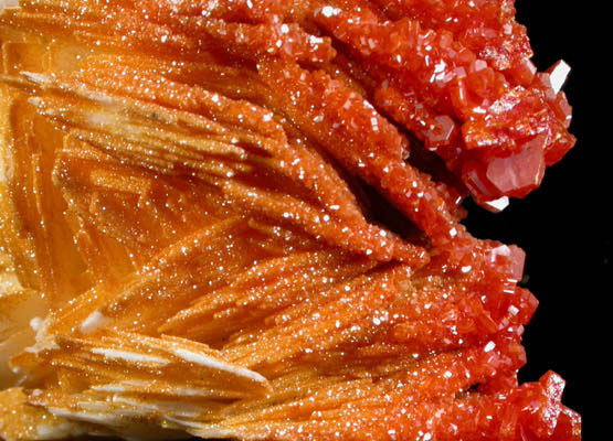 Vanadinite on Barite from Mibladen, Haute Moulouya Basin, Zeida-Aouli-Mibladen belt, Midelt Province, Morocco