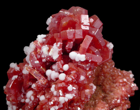 Vanadinite on Barite with Aragonite from Mibladen, Haute Moulouya Basin, Zeida-Aouli-Mibladen belt, Midelt Province, Morocco