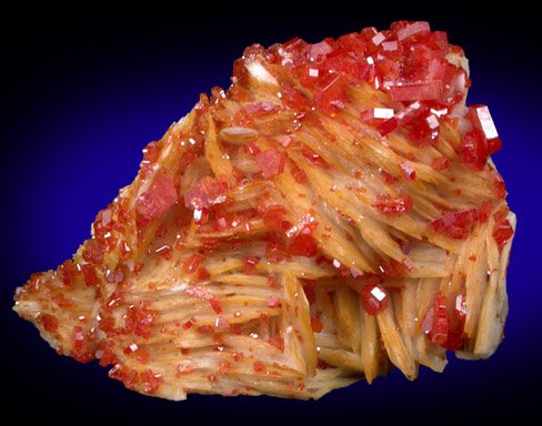 Vanadinite on Barite from Mibladen, Haute Moulouya Basin, Zeida-Aouli-Mibladen belt, Midelt Province, Morocco