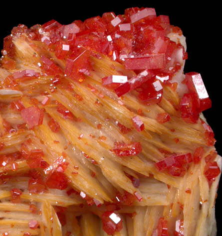 Vanadinite on Barite from Mibladen, Haute Moulouya Basin, Zeida-Aouli-Mibladen belt, Midelt Province, Morocco