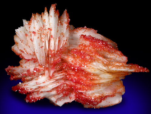 Vanadinite on Barite from Mibladen, Haute Moulouya Basin, Zeida-Aouli-Mibladen belt, Midelt Province, Morocco