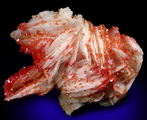 Vanadinite on Barite from Mibladen, Haute Moulouya Basin, Zeida-Aouli-Mibladen belt, Midelt Province, Morocco