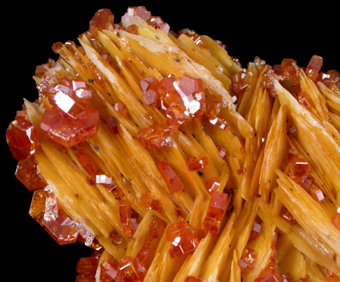 Vanadinite on Barite from Mibladen, Haute Moulouya Basin, Zeida-Aouli-Mibladen belt, Midelt Province, Morocco