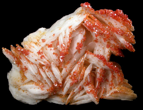 Vanadinite on Barite from Mibladen, Haute Moulouya Basin, Zeida-Aouli-Mibladen belt, Midelt Province, Morocco