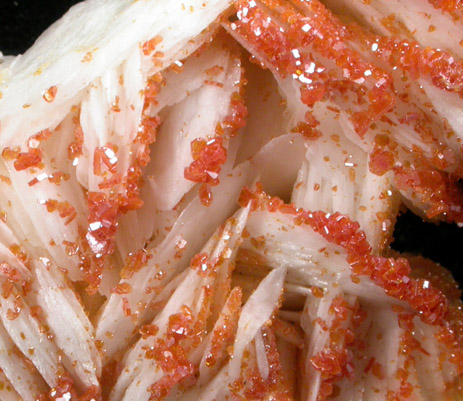 Vanadinite on Barite from Mibladen, Haute Moulouya Basin, Zeida-Aouli-Mibladen belt, Midelt Province, Morocco