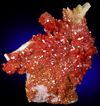 Vanadinite on Barite with Gypsum from Mibladen, Haute Moulouya Basin, Zeida-Aouli-Mibladen belt, Midelt Province, Morocco