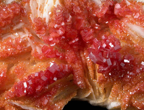 Vanadinite on Barite from Mibladen, Haute Moulouya Basin, Zeida-Aouli-Mibladen belt, Midelt Province, Morocco