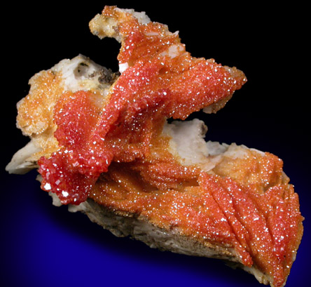 Vanadinite on Barite from Mibladen, Haute Moulouya Basin, Zeida-Aouli-Mibladen belt, Midelt Province, Morocco