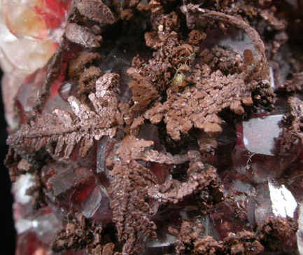 Copper on Calcite with Chalcotrichite inclusions from Onganja Mine, Seeis, Khomas, Namibia