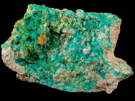 Dioptase, Wulfenite, Willemite from Mammoth-St. Anthony Mine, Tiger, Pinal County, Arizona