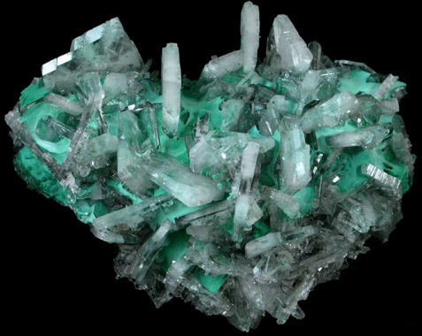 Barite and Malachite from Shinkolobwe Mine, 22 km WSW of Likasi, Katanga Copperbelt, Haut-Katanga Province, Democratic Republic of the Congo