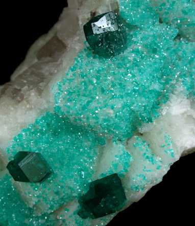 Dioptase on Calcite from Tsumeb Mine, Otavi-Bergland District, Oshikoto, Namibia