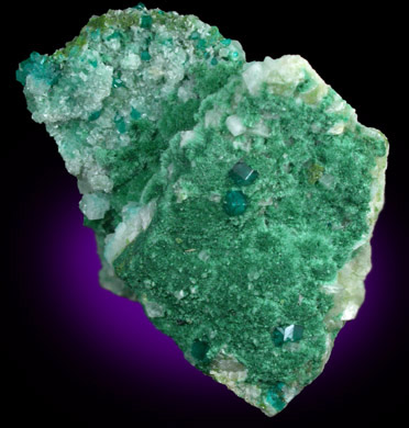 Dioptase on Malachite and Duftite from Tsumeb Mine, Otavi-Bergland District, Oshikoto, Namibia (Type Locality for Duftite)