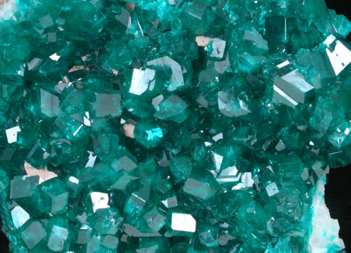 Dioptase over Calcite from Tsumeb Mine, Otavi-Bergland District, Oshikoto, Namibia