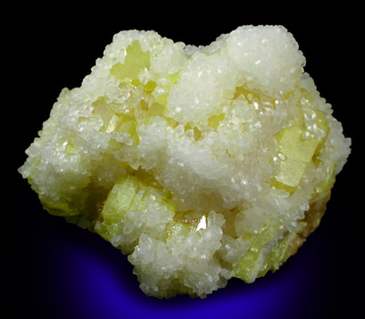 Aragonite on Sulfur from Agrigento District (Girgenti), Sicily, Italy