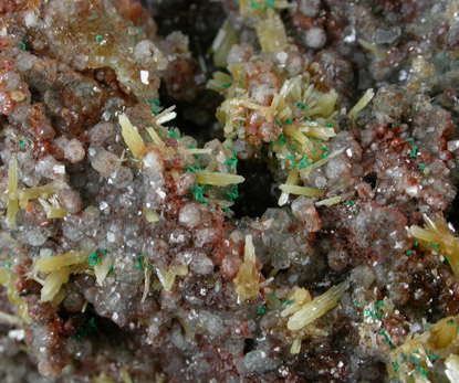Mimetite, Malachite, Calcite from Tsumeb Mine, Otavi-Bergland District, Oshikoto, Namibia