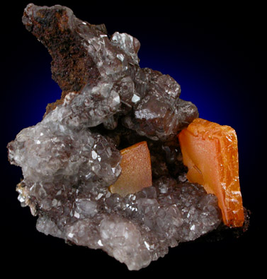 Wulfenite on Calcite from Erupcion/Ahumada Mine, Sierra de Los Lamentos, Chihuahua, Mexico