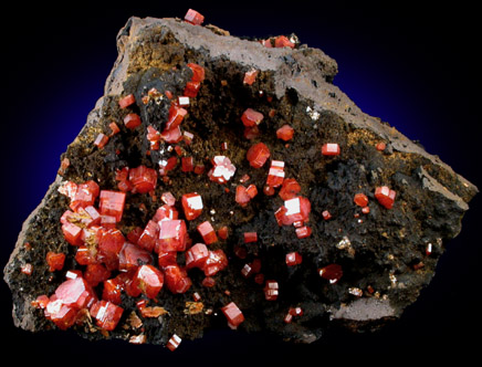 Vanadinite on Hollandite from Mibladen, Morocco