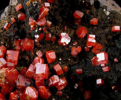 Vanadinite on Hollandite from Mibladen, Morocco