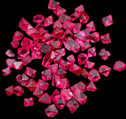 Spinel (70+ loose crystals) from Pein Pyit, Mogok District, 115 km NNE of Mandalay, Mandalay Division, Myanmar (Burma)