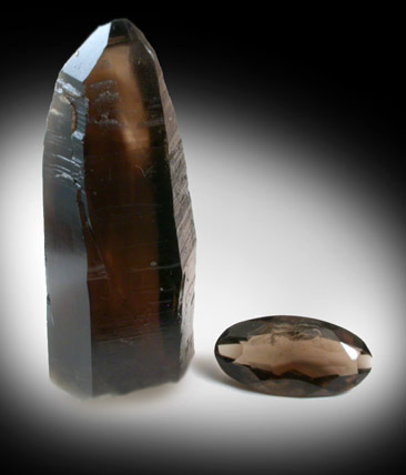 Quartz var. Smoky Quartz (with 6.95 carat oval gemstone) from Crystal Peak area, 6.5 km northeast of Lake George, Park-Teller Counties, Colorado