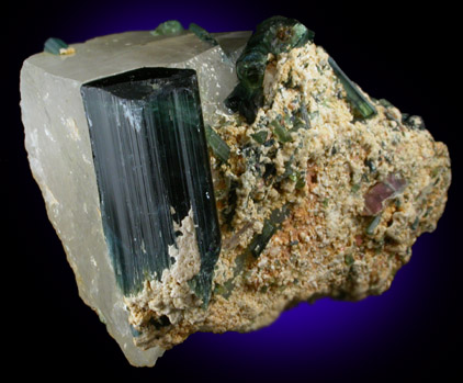 Elbaite Tourmaline on Quartz with Cookeite from Governador Valadares, Minas Gerais, Brazil