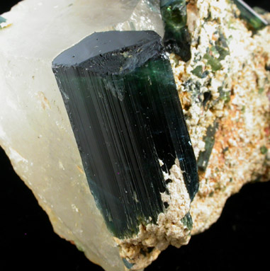 Elbaite Tourmaline on Quartz with Cookeite from Governador Valadares, Minas Gerais, Brazil