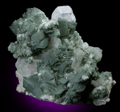 Fluorapatite on Orthoclase var. Adularia with Calcite and Chlorite from Unteralptal, near Andermatt, Canton Uri, Switzerland