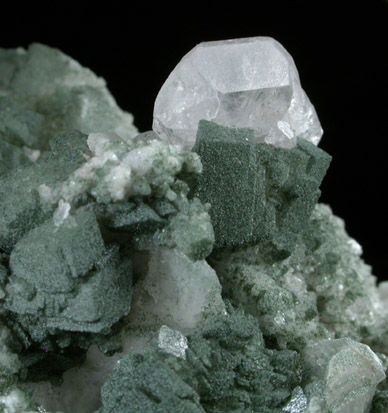 Fluorapatite on Orthoclase var. Adularia with Calcite and Chlorite from Unteralptal, near Andermatt, Canton Uri, Switzerland