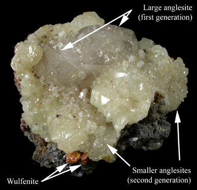 Anglesite, Smithsonite, Wulfenite from Tsumeb Mine, Otavi-Bergland District, Oshikoto, Namibia