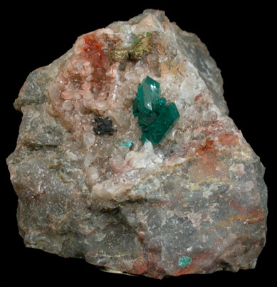 Dioptase on Quartz from Tsumeb Mine, Otavi-Bergland District, Oshikoto, Namibia