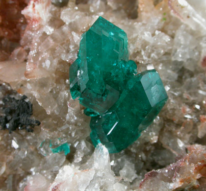 Dioptase on Quartz from Tsumeb Mine, Otavi-Bergland District, Oshikoto, Namibia