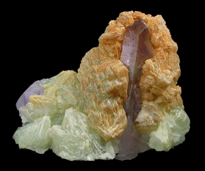 Prehnite over Amethyst Quartz from Brandberg Mountains, 160 km west of Omaruru, Namibia