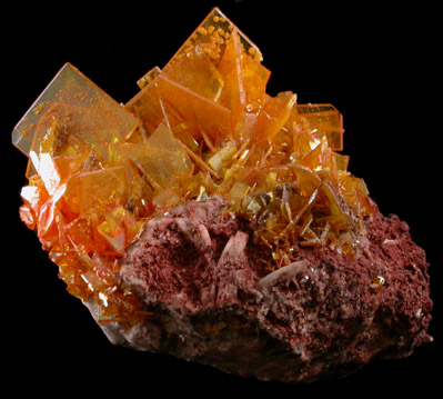 Wulfenite and Mimetite on Barite from Rowley Mine, 20 km northwest of Theba, Painted Rock Mountains, Maricopa County, Arizona