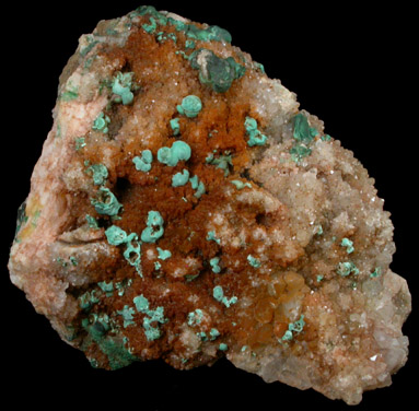 Malachite on Quartz from Cheshire Barite Mine, Jinny Hill Road, Cheshire, New Haven County, Connecticut