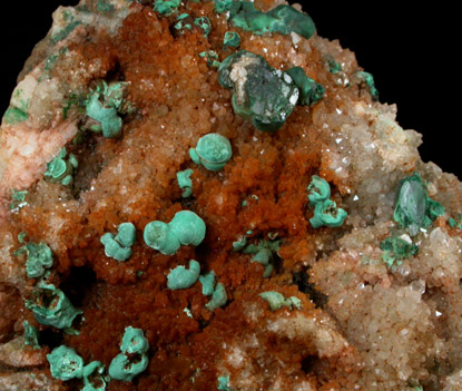 Malachite on Quartz from Cheshire Barite Mine, Jinny Hill Road, Cheshire, New Haven County, Connecticut