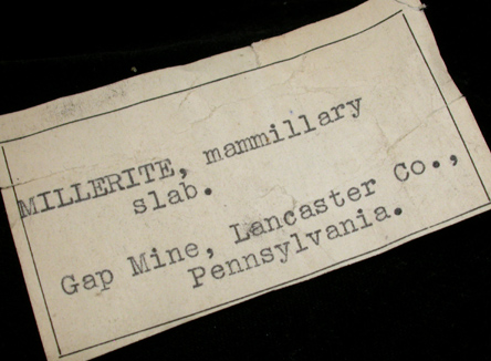 Millerite from Gap Nickel Mine, Bart Township, Lancaster County, Pennsylvania