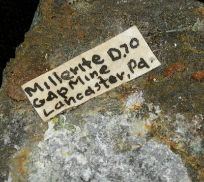 Millerite from Gap Nickel Mine, Bart Township, Lancaster County, Pennsylvania