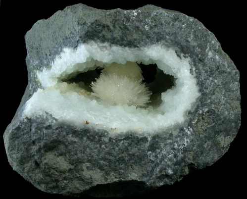 Scolecite on Prehnite from Mumbai (formerly Bombay), Maharashtra, India