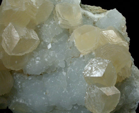 Calcite on Prehnite from Mumbai (formerly Bombay), Maharashtra, India