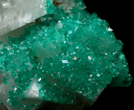 Dioptase on Calcite from Tsumeb Mine, Otavi-Bergland District, Oshikoto, Namibia