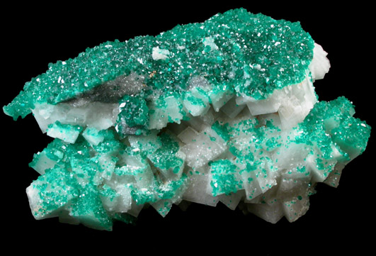 Dioptase on Calcite from Tsumeb Mine, Otavi-Bergland District, Oshikoto, Namibia