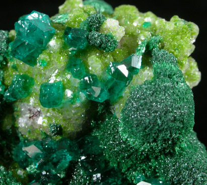 Dioptase, Duftite and Malachite from Tsumeb Mine, Otavi-Bergland District, Oshikoto, Namibia (Type Locality for Duftite)