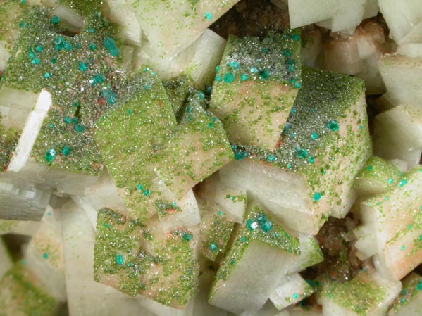Calcite with Dioptase and Duftite from Tsumeb Mine, Otavi-Bergland District, Oshikoto, Namibia (Type Locality for Duftite)